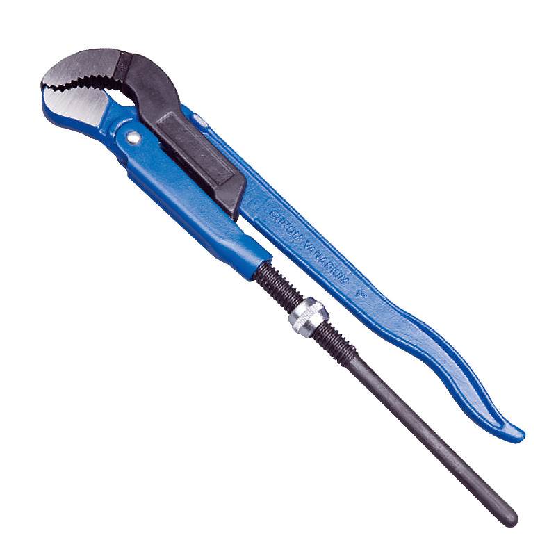Swedish Pipe Wrench S Type, Bent Jaws